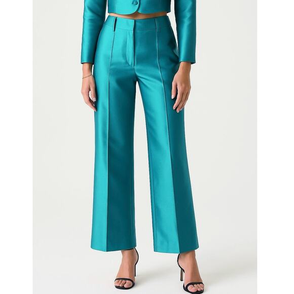 DESTREE Yoshi Satin Pants US 4 6 Trousers Turquoise Silk Structured Formal Party - Picture 1 of 16